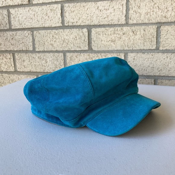 Helen Kaminski Blue Turquoise Suede Hat Leather Suede Paper Boy Newsboy Hat Cap - Picture 1 of 17